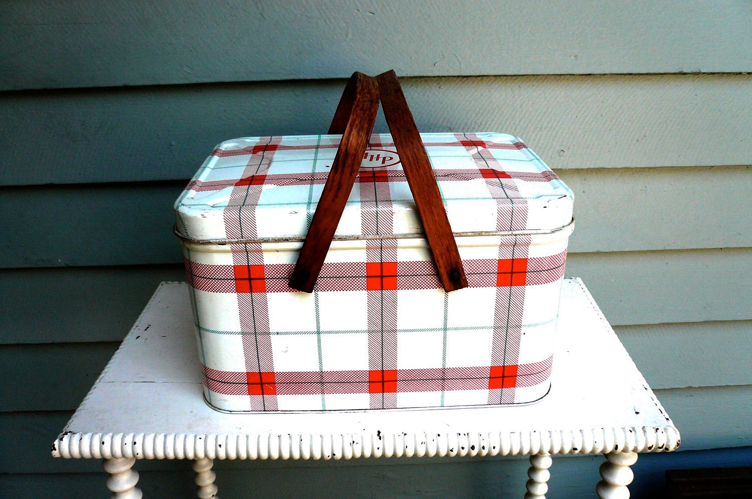 Vintage Tin Plaid Picnic Basket by LunaParkVintage on Etsy