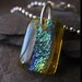 Clearance Sale. Dichroic fused glass yellow petite necklace. Flashes green blue & purple. Transparent sunshine. Sterling silver chain