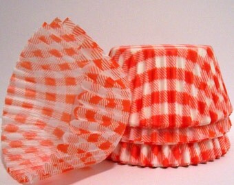 Orange Gingham Cupcake Liners- Choose Set of 50 or 100