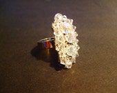 ... Cocktail Ring In Aurora Borealis Crystals Over Silver Tone Sz 7.5-9.5