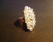 ... Cocktail Ring In Aurora Borealis Crystals Over Silver Tone Sz 7.5-9.5