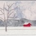 Red Barn in the Snow Fabric Postcard