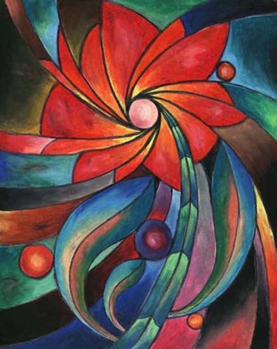 Stained Glass Flower original oil pastel drawing 