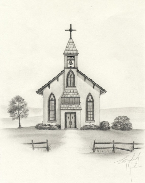 Country Church pencil drawing