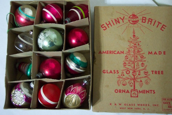 Vintage 1940s Christmas Tree Ornaments in Original Shiny Brite