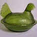 Glass Hen on Nest Indiana Glass Candy Dish Avocado