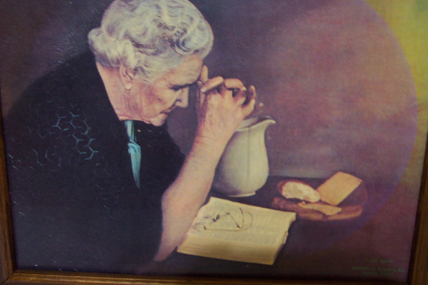 Gratitude Picture Old Woman Praying over Bread on by LuRuUniques