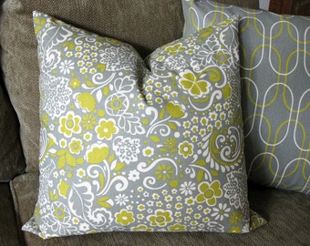 Decorative Pillow Cover, 18" x 18", Citrine Yellow, Gray and While