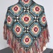 Crochet Afghan Triangle Scarf/Shawl/Wrap with Multicolor Fringes