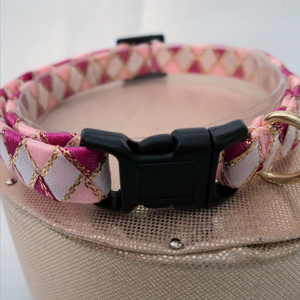 Pink Breakaway Cat Collar with White Diamonds