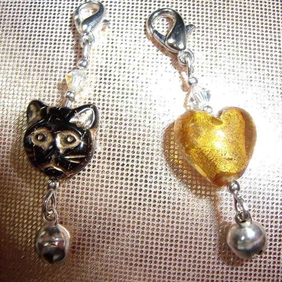 Cat Collar Charms x 2 Black and Yellow