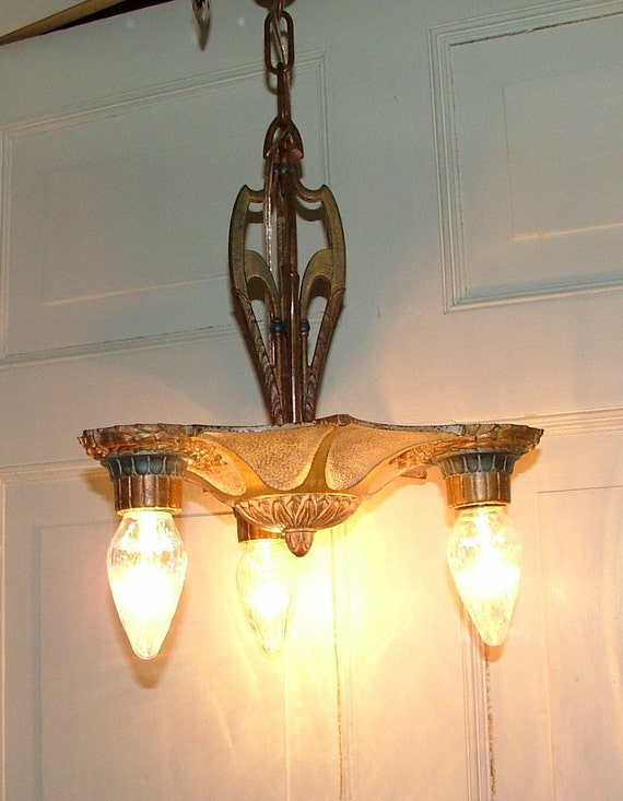 Antique Cast Iron Hanging Ceiling Light Fixture by AnnsLights