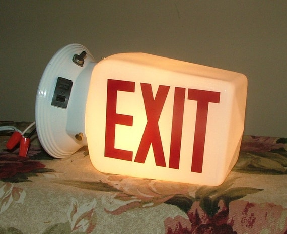 EXIT Sign Light Glass Shade w Metal Fixture