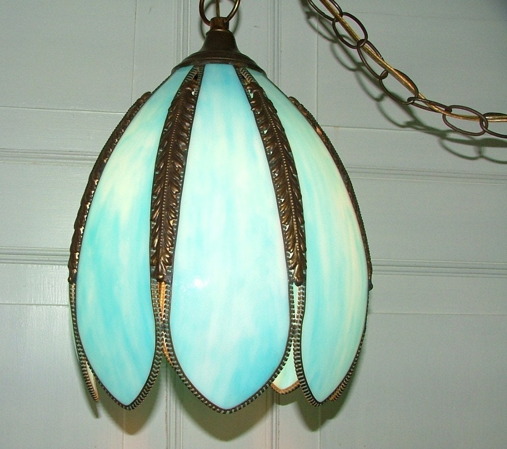 Vintage Antique Lighting Slag Glass Hanging Ceiling Light