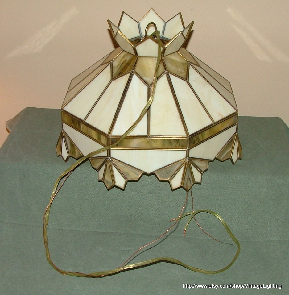 Vintage Lighting Fixture Hanging Stained Glass Light Ceiling