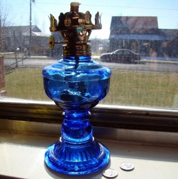 Beautiful Vintage Cobalt Blue Glass Oil Lamp