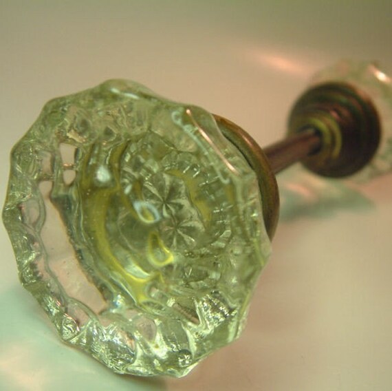 2 Glass Door Knobs Brass Hardware Vintage Door or Garden Decor