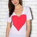 Heart Deep V Neck Artist Series Tee in White and Red