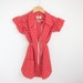 Vintage Upcycled Polkadot Flutter Sleeve Deep V Zipper Tunic Tank in Lipstick Red