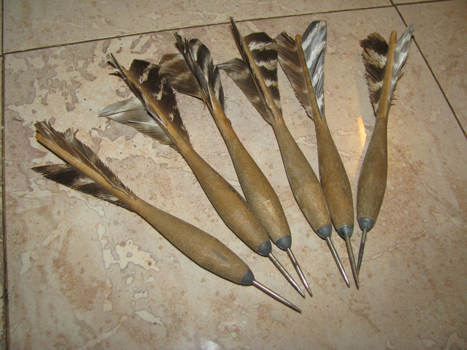 Vintage Wood Darts with Feathers lot of 6 Vintage Dart Game