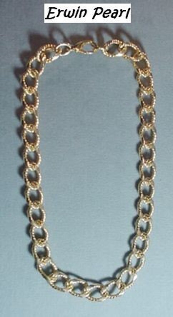 Erwin Pearl Bold Gold Tone Heavy Chain Necklace Vintage 8856