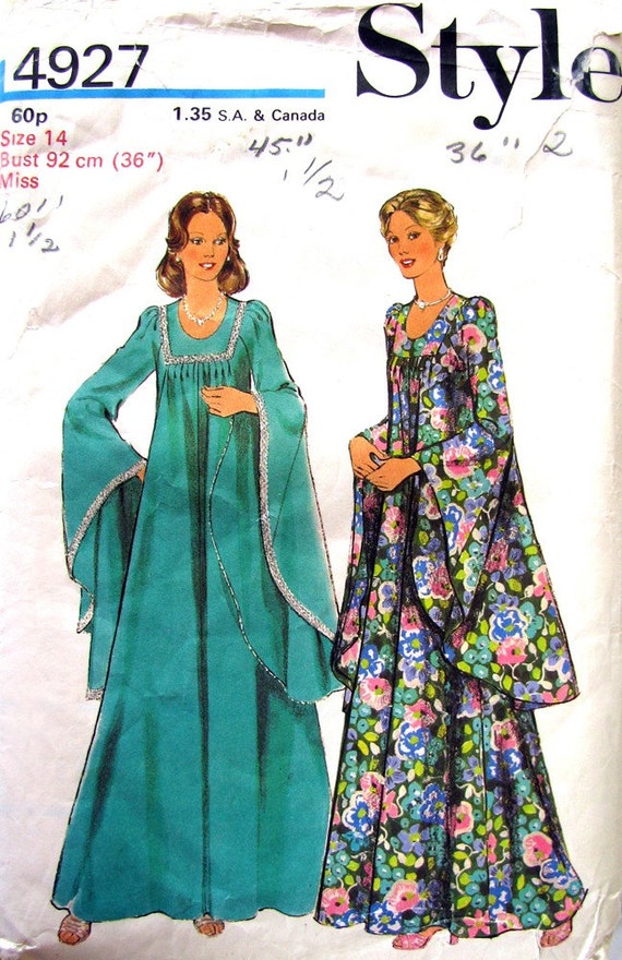 with dress godets pattern Long 4927 Caftan Bust Vintage  UNCUT Dress  70s Pattern 36 Style