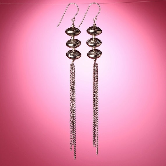 Long Dangling Silver Chain Earrings with 925 Sterling Silver