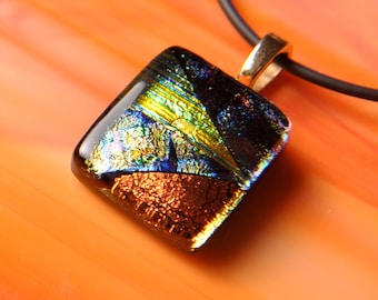 Handmade DICHROIC Fused Glass Pendant Necklace