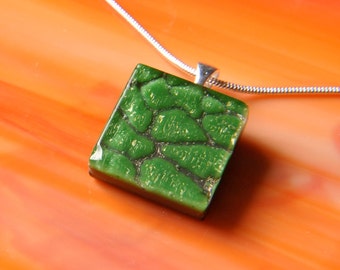 Handmade Dichroic Fused Glass Pendant with Necklace