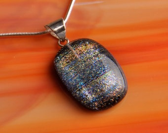 Handmade Dichroic Fused Glass and Sterling Silver .925 Pendant Necklace