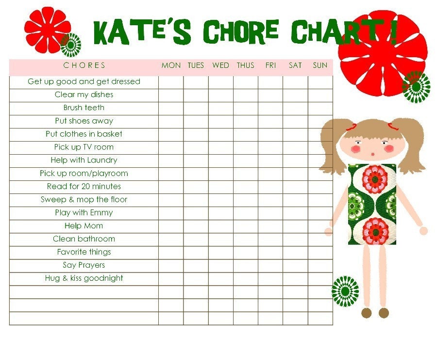 PDF chore chart custom girls