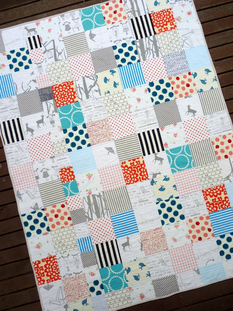Modern Patchwork Quilt Milk and Cookies by Red Pepper