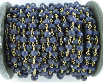blue sapphire faceted 5mm roundel with varmeil chain
