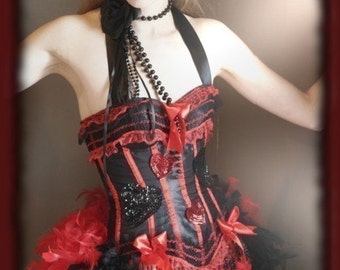 QUEEN OF HEARTS Burlesque Corset Costume Red Black 2XL,xxl