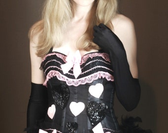 XXL PINKY - Burlesque Corset Costume, Queen of Hearts, Pink Black