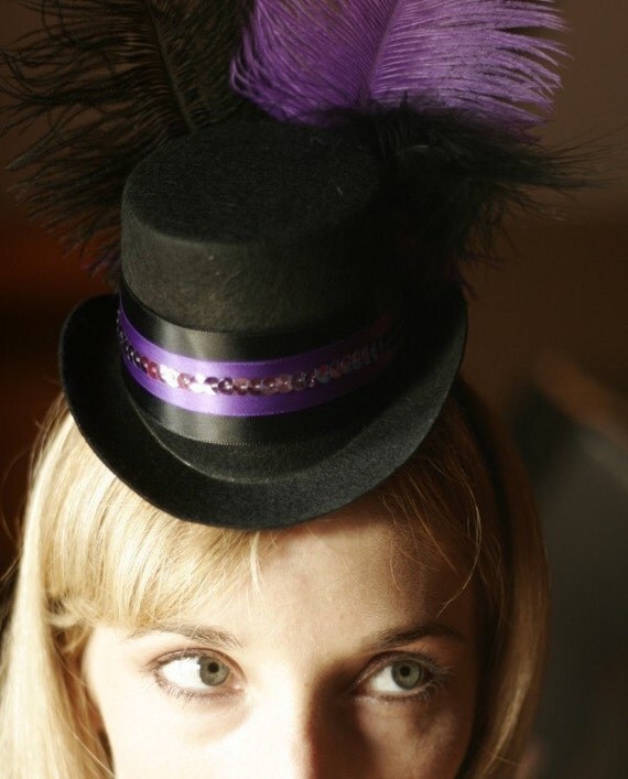 Purple and Black Mini Top Hat for a Burlesque by olgaitaly on Etsy