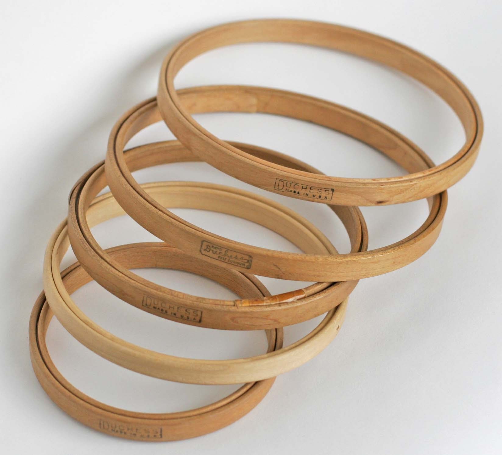 Set of Five Vintage Duchess Embroidery Hoops Wood Felt Lined