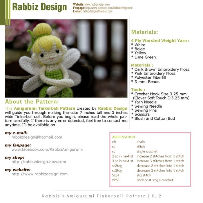 PDF Pattern Amigurumi Tinkerbell by rabbizdesign on Etsy