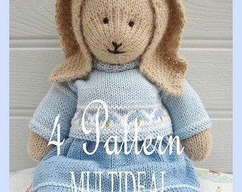 Doll Knitting Pattern Deal/ 4 TEAROOM Dolls and Hats/ Toy