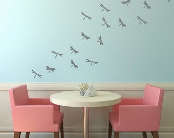 Dragonfly Vinyl Wall Decals, Childrens Wall Art, Girls Bedroom, Dragonflies Decals