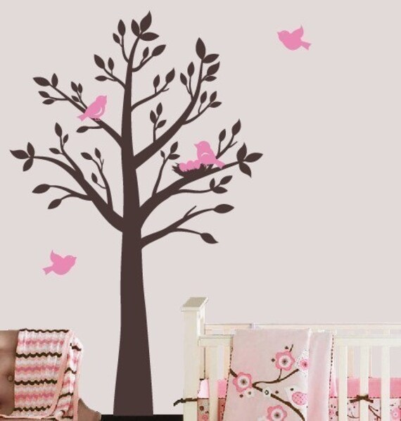 Tree with birds and nest Vinyl Wall Decal kids room and