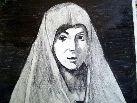 Pencil Sketch Drawing of a NUN Beautiful young face