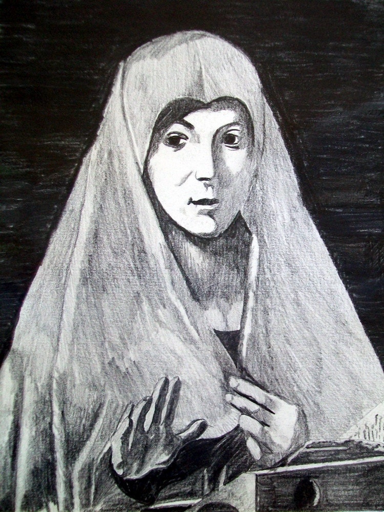 Pencil Sketch Drawing of a NUN Beautiful young face