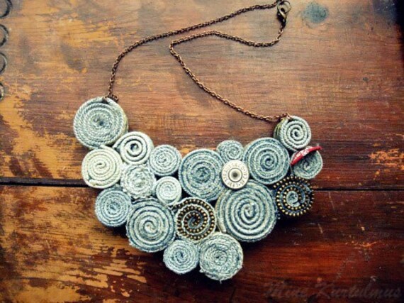 Recycled Levis Jean Bib Necklace No4 by LoveandDream on Etsy