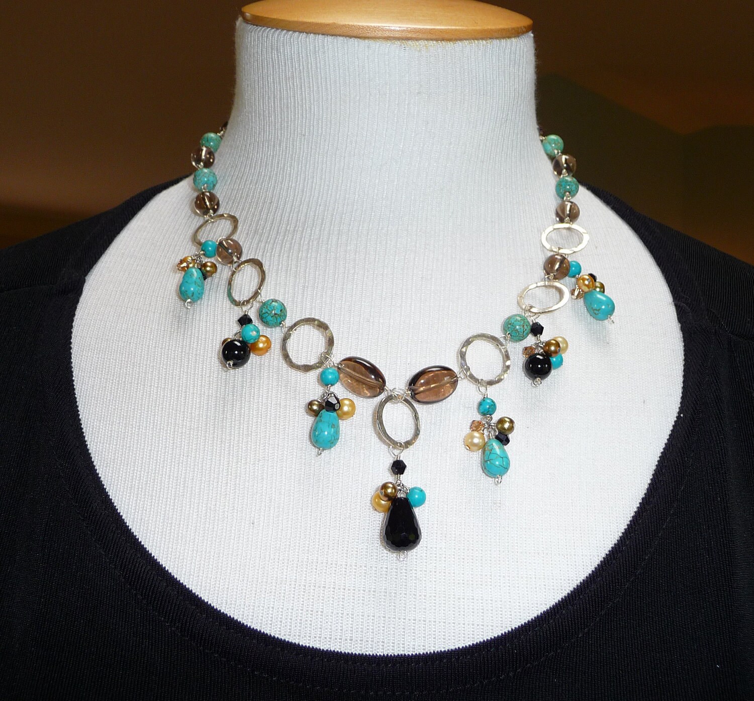 Turquoise and Smoky Quartz Necklace N1368 by jewelry49 on Etsy