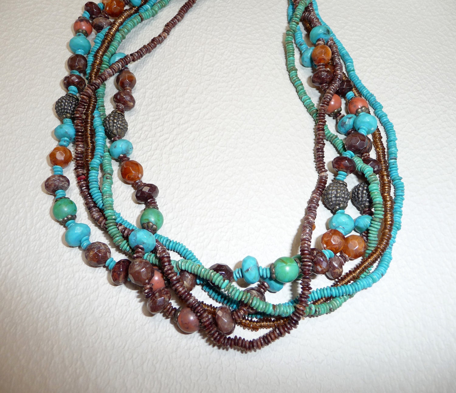 Six Strands Turquoise and Brown Necklace N1405