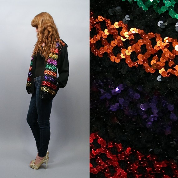 Vintage 80s Rainbow Sequin Trophy Jacket O by ontheprowl on Etsy