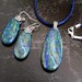 Lapis Lazuli and Chrysocolla Teardrop Pendant Necklace with Matching Earrings Three Piece Set