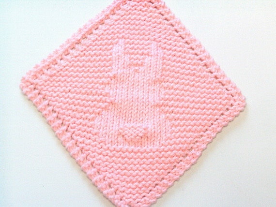 SALE 20% OFF Hand Knit Diamond Shape Light Pink Bunny Rabbit