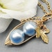 Two Peas In A Pod Gold Pendant Necklace- Love My Boys Blue Swarovski Pearls. For Brides, Friends, Sisters And Mothers